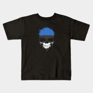 Chaotic Estonian Flag Splatter Skull Kids T-Shirt